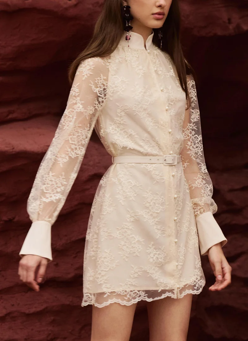 Lichi  Guipure mini dress with eco-leather belt for Women | Best Price UAE