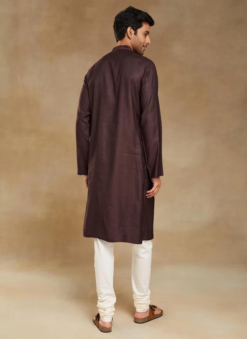 فاب انديا Wine Viscose Silk Slim Fit Long Kurta