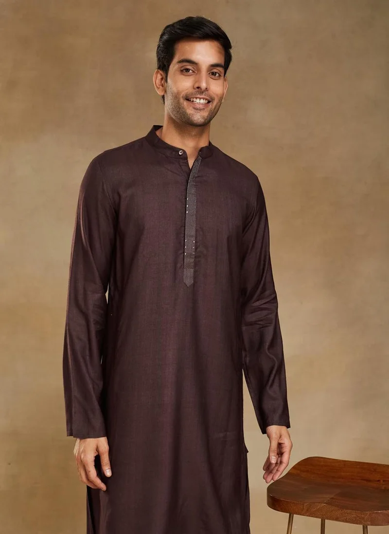 فاب انديا Wine Viscose Silk Slim Fit Long Kurta