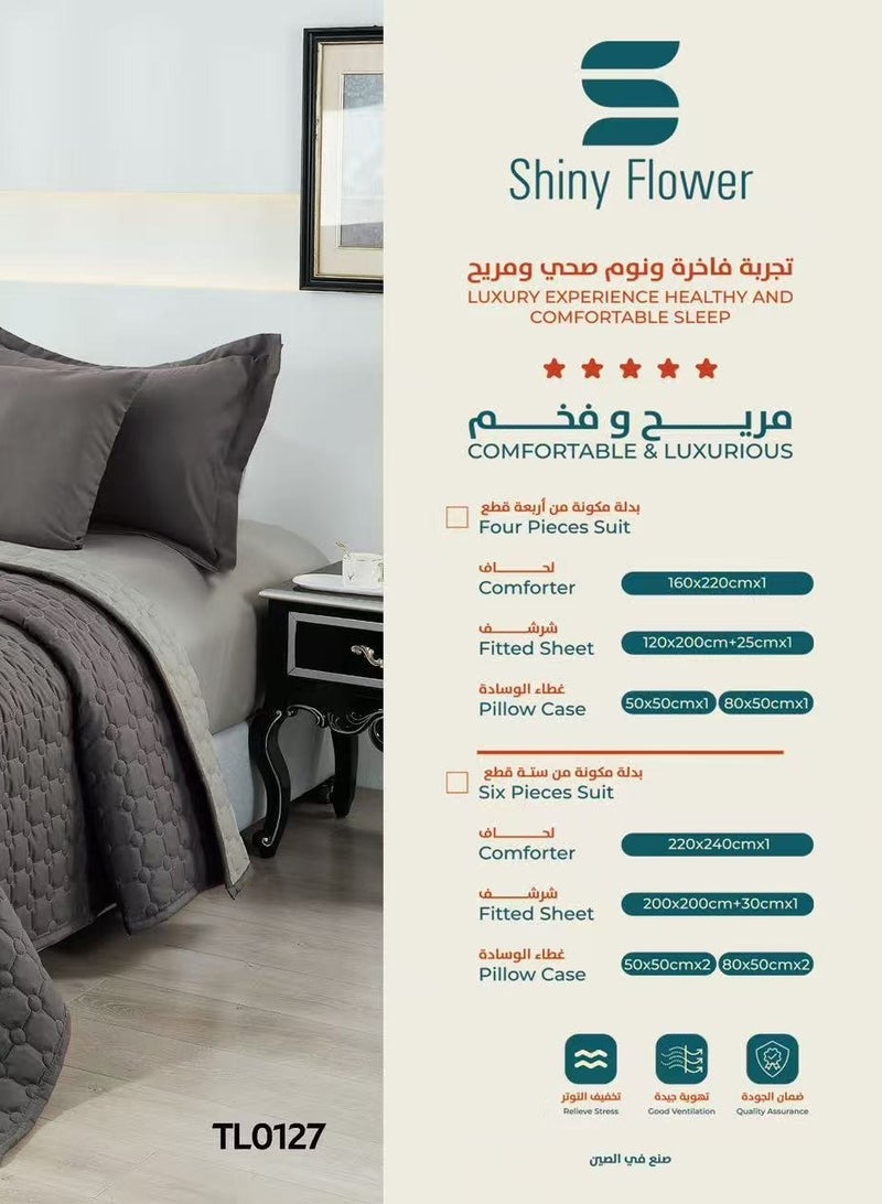 ShinyFlower Cotton Comforter Set for Double Bed 6-Piece Compressed Quilt Soft Microfiber Fabric 240 x 220 cm - Image 2