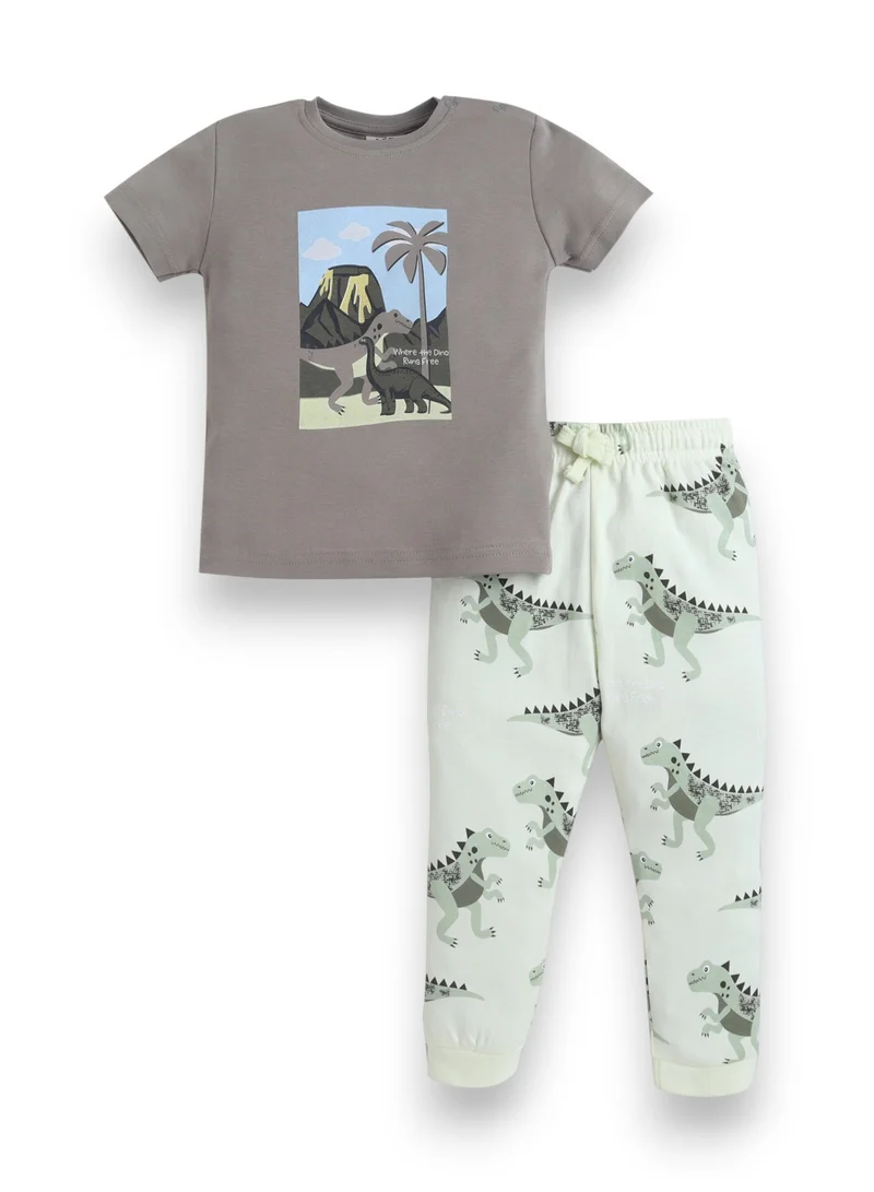 فكتور اند جين Infant Boys Nature Print Cotton Pajama Set – T-Shirt & Pajama Pants Nightwear