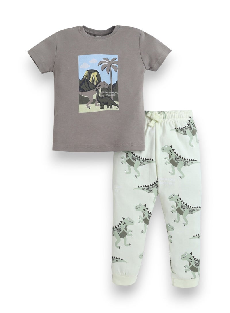 victor and jane Infant Boys Nature Print Cotton Pajama Set – T-Shirt & Pajama Pants Nightwear - Image 2