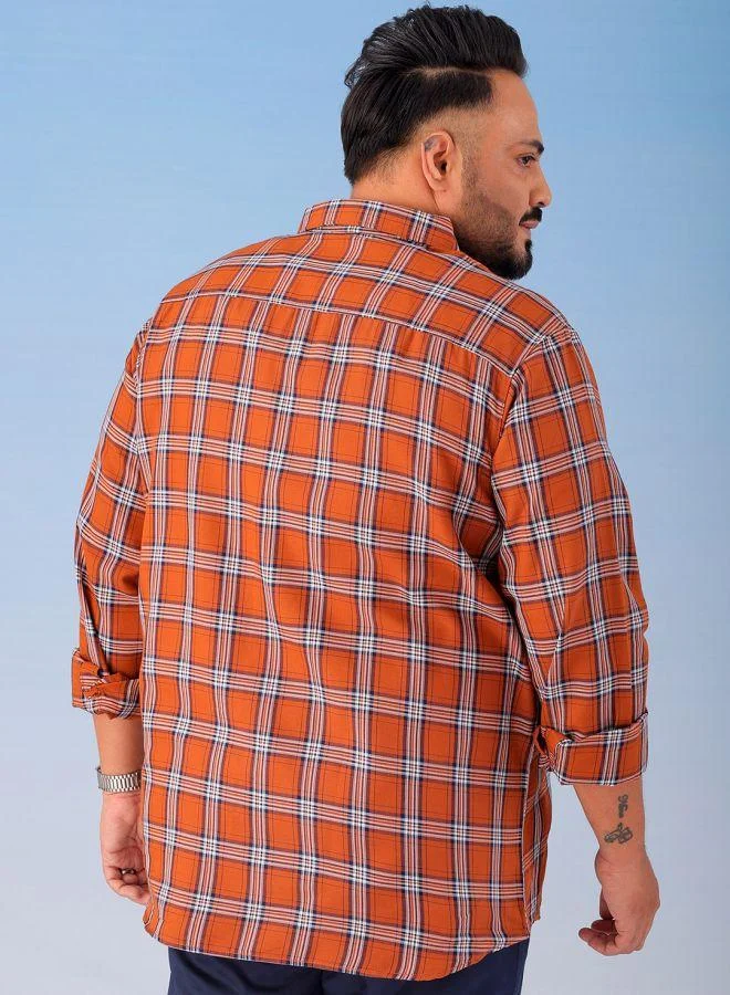 HARDSODA Men Plus Size Regular Fit Checkered Cutaway Collar Full Sleeves Casual Shirt