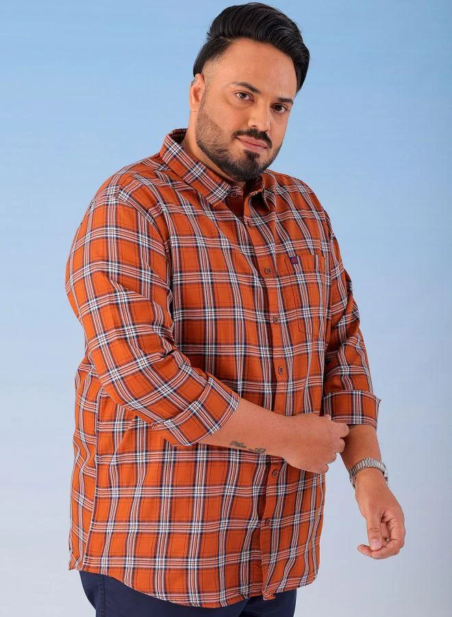HARDSODA Men Plus Size Regular Fit Checkered Cutaway Collar Full Sleeves Casual Shirt