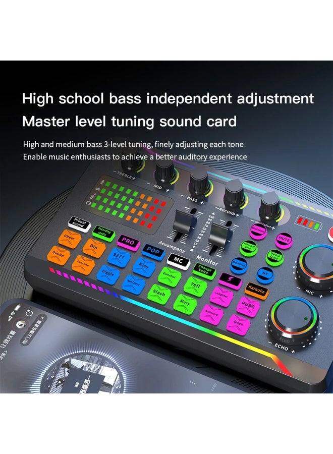 ZFSZ F998 Max Professional Live Sound Card with RGB Light, Intelligent Noise Reduction, Voice Changer & Multiple Sound Effects, Audio Mixer for Streaming, Podcasting, YouTube & Gaming - Image 4