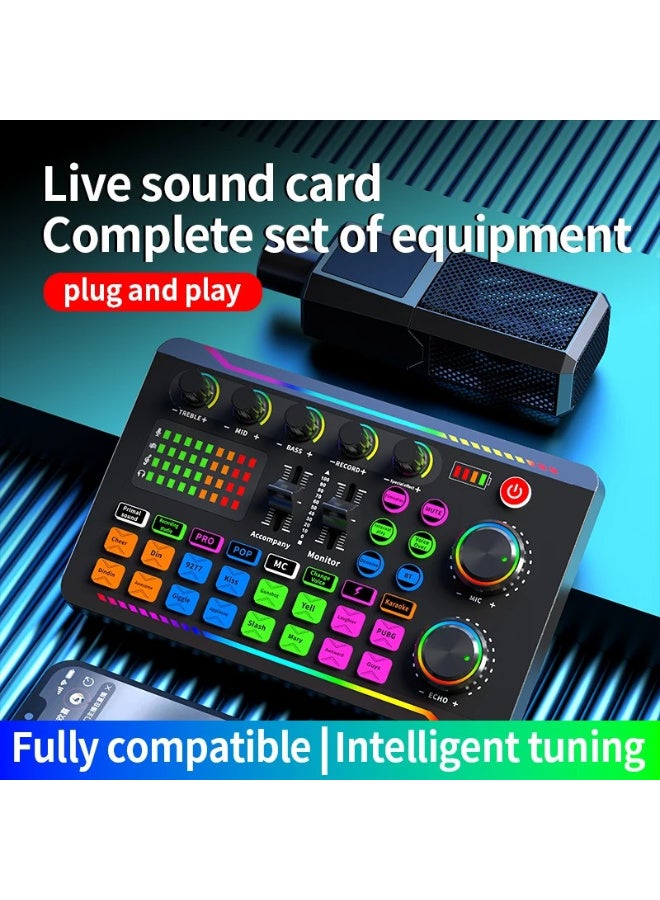 ZFSZ F998 Max Professional Live Sound Card with RGB Light, Intelligent Noise Reduction, Voice Changer & Multiple Sound Effects, Audio Mixer for Streaming, Podcasting, YouTube & Gaming - Image 2