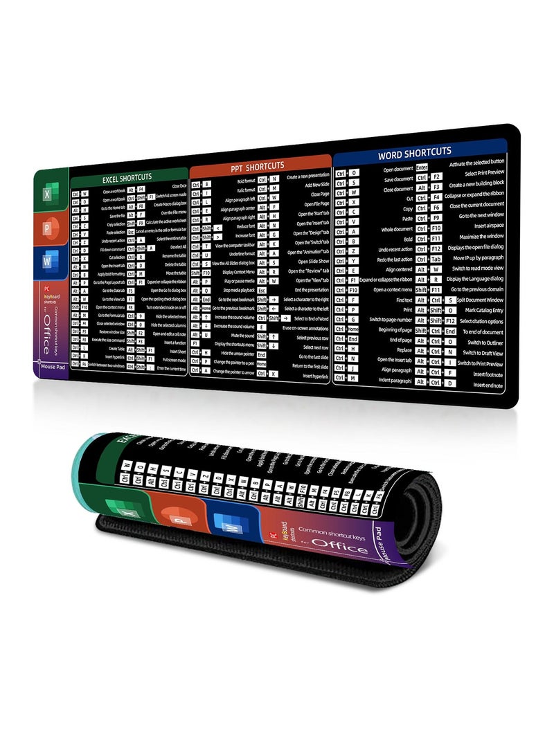 Captaintech Office Mouse Pad (800x300x3mm) – Extended Desk Mat with Shortcut Keys for Word/Excel/PPT, Stitched Edges - Image 1