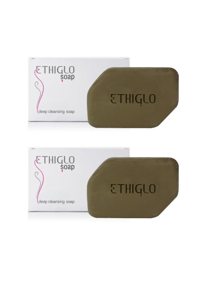 Ethiglo Deep Cleansing Soap for All Skin Types | Helps Reduce Acne Scars, Dullness, Tanning & Pigmentation | Leaves Skin Soft & Smooth | Pack of 2 (75g) - Image 1