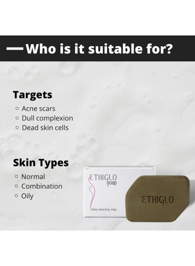 Ethiglo Deep Cleansing Soap for All Skin Types | Helps Reduce Acne Scars, Dullness, Tanning & Pigmentation | Leaves Skin Soft & Smooth | Pack of 2 (75g) - Image 4