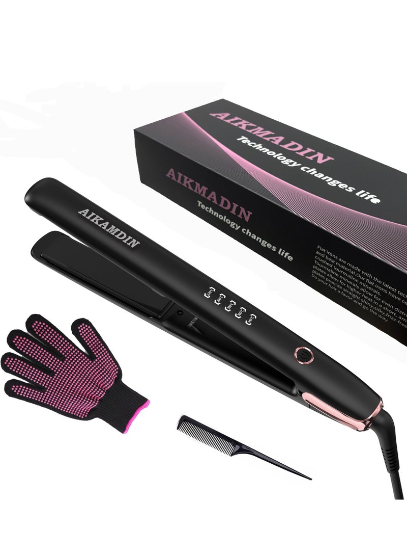 AIKMADIN Ceramic Hair Straightener and Curler 2 in 1 Flat Iron - 5 Heat Settings and Heats Up to 220°C with a Heat-Resistant Silicone Pad and Gloves  - Image 1