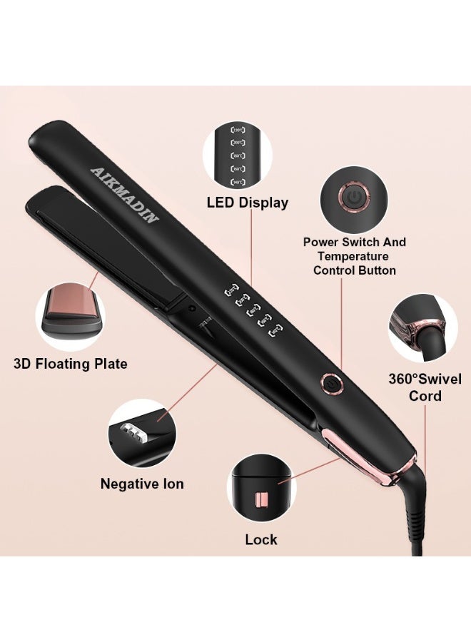 AIKMADIN Ceramic Hair Straightener and Curler 2 in 1 Flat Iron - 5 Heat Settings and Heats Up to 220°C with a Heat-Resistant Silicone Pad and Gloves  - Image 2