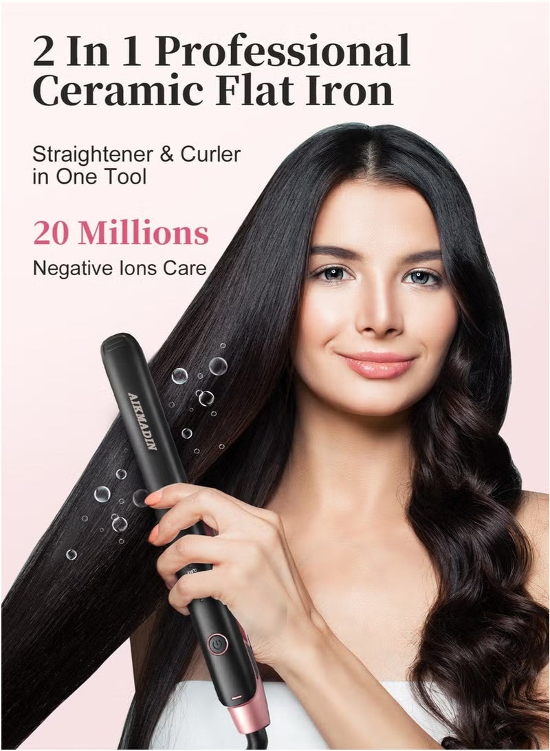 AIKMADIN Ceramic Hair Straightener and Curler 2 in 1 Flat Iron - 5 Heat Settings and Heats Up to 220°C with a Heat-Resistant Silicone Pad and Gloves  - Image 5