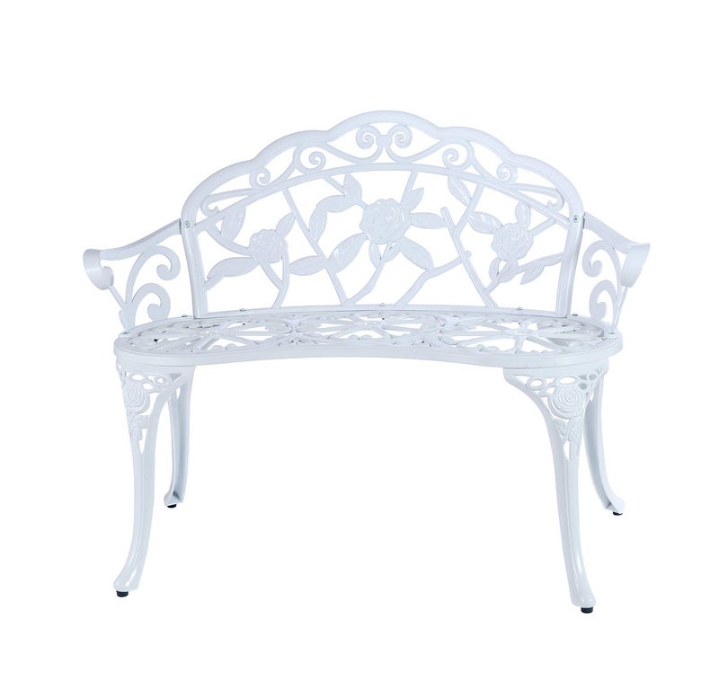 CG Patio Balcony Bench Double Seat AntiRust Cast Aluminum Patio Garden Bench for Park Yard Outdoor Furniture White