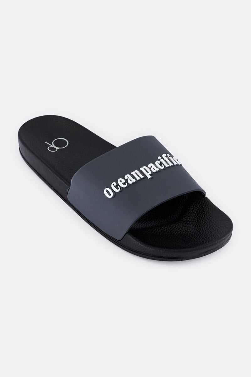 Ocean Pacific Men Brand Logo Slip On Slides, Dark Grey  - Image 1