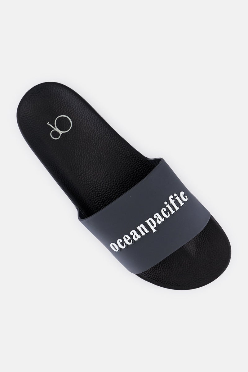 Ocean Pacific Men Brand Logo Slip On Slides, Dark Grey  - Image 4