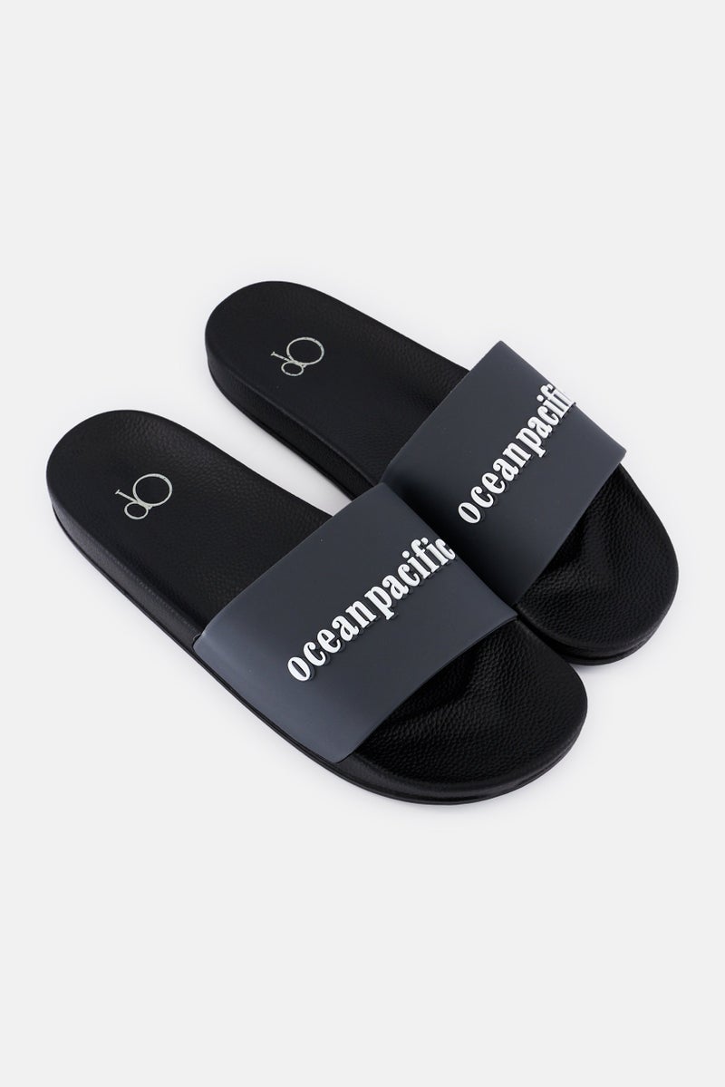 Ocean Pacific Men Brand Logo Slip On Slides, Dark Grey  - Image 2