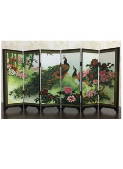 Y&D Chinese Style Retro Wooden 6-Piece Set Of Peacock Multi-Color Tabletop Ornaments Folding Screen 48x24x0.6cm  - Image 1