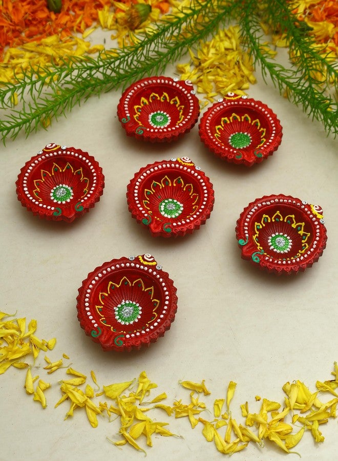 ARTISENIA Handmade Terracoaat Set of 6 Premium Multicolored Clay Diya for Diwali Navratri Decorations Oil Lamp Diwali Clay Diya Tea Light Holder Home Decor Festival Gifts Puja Items - Image 2