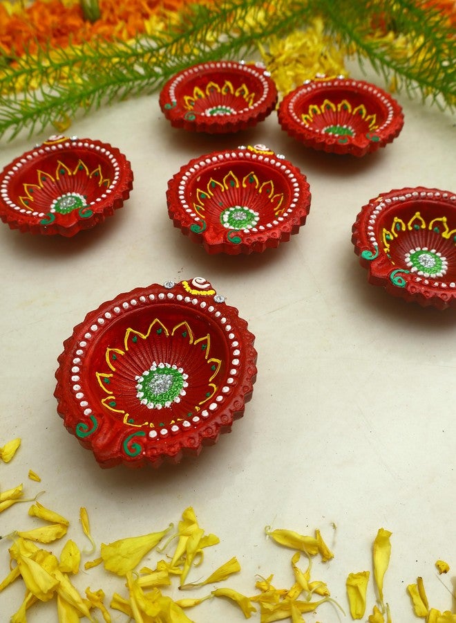 ARTISENIA Handmade Terracoaat Set of 6 Premium Multicolored Clay Diya for Diwali Navratri Decorations Oil Lamp Diwali Clay Diya Tea Light Holder Home Decor Festival Gifts Puja Items - Image 4