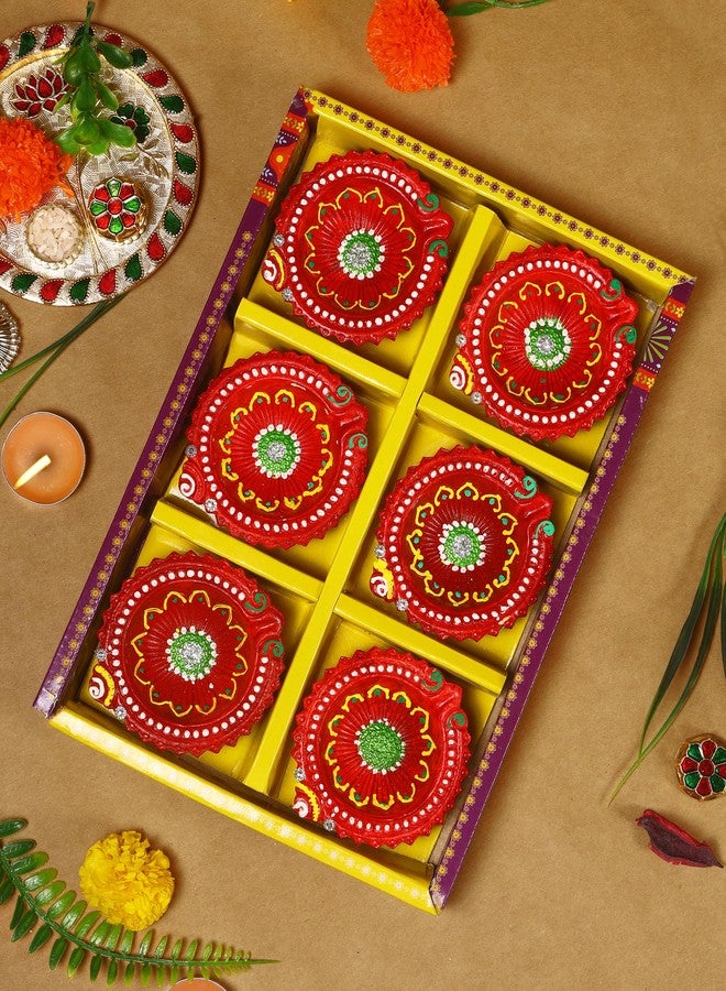 ARTISENIA Handmade Terracoaat Set of 6 Premium Multicolored Clay Diya for Diwali Navratri Decorations Oil Lamp Diwali Clay Diya Tea Light Holder Home Decor Festival Gifts Puja Items - Image 1