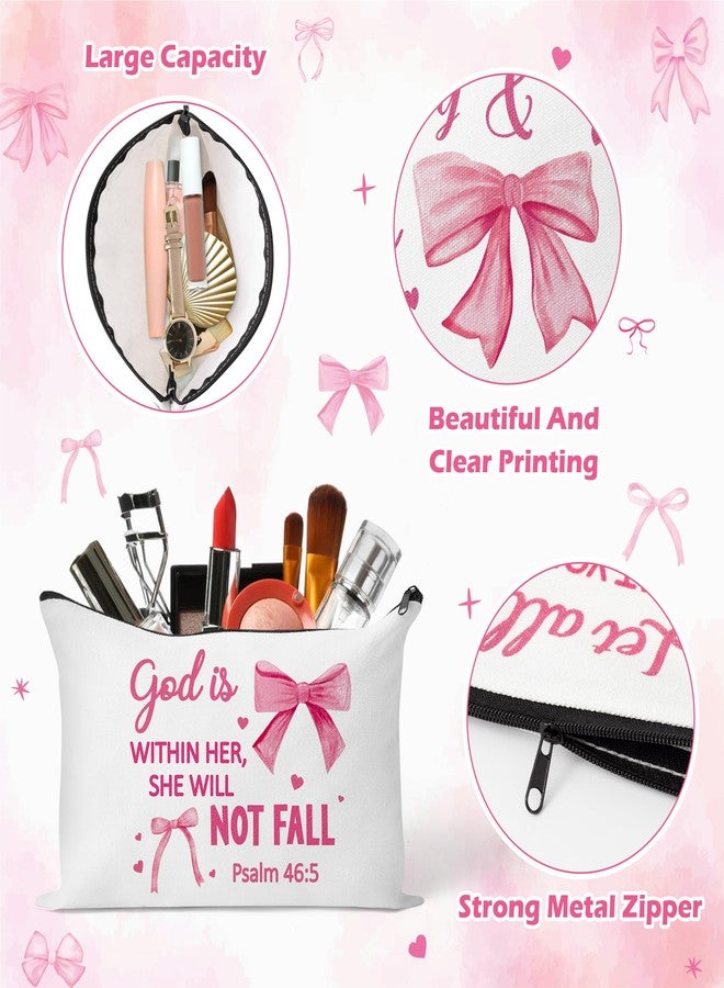 Y1tvei Bow Bible Cosmetic Bags - 30Pcs Pink Coquette Mini Bible Verse Makeup Bag with Zipper, White Canvas Large Capacity Cosmetic Bags Set Gifts Bulk for Women Girls Inspirational Church Party Favors - Image 2