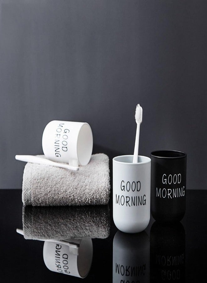 RabyLeo Simple wash Cup Home Cup Bathroom Brush Teeth Gargle Printing Frosted Texture Water Cup Home use (Black & White) - Image 4