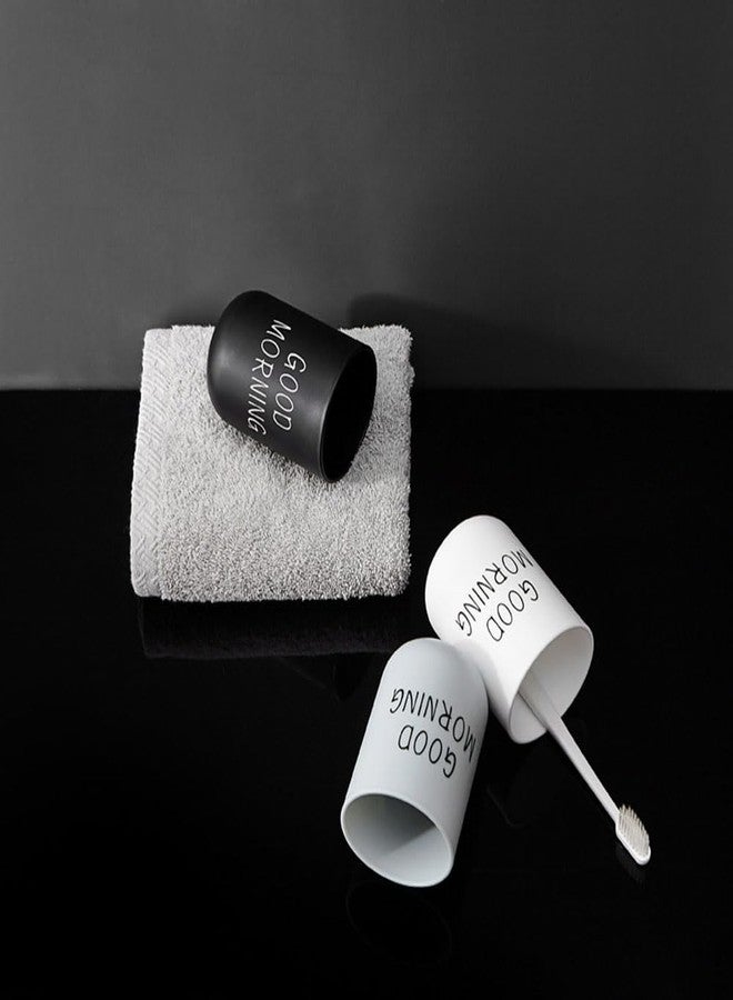 RabyLeo Simple wash Cup Home Cup Bathroom Brush Teeth Gargle Printing Frosted Texture Water Cup Home use (Black & White) - Image 5