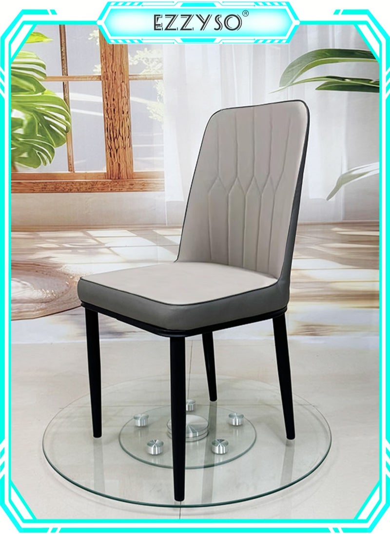 EzzySo - Dining Chair with PU Leather Soft Chairs and Backrest Kitchen Chairs with Solid Metal Legs, Modern High Back Curved Seat for Living Room Lounge Home Grey - Image 1