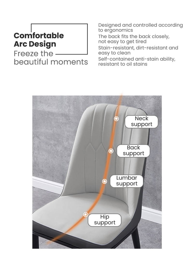 EzzySo - Dining Chair with PU Leather Soft Chairs and Backrest Kitchen Chairs with Solid Metal Legs, Modern High Back Curved Seat for Living Room Lounge Home Grey - Image 1
