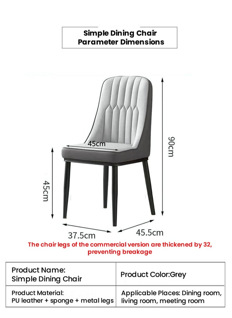 EzzySo - Dining Chair with PU Leather Soft Chairs and Backrest Kitchen Chairs with Solid Metal Legs, Modern High Back Curved Seat for Living Room Lounge Home Grey - Image 1