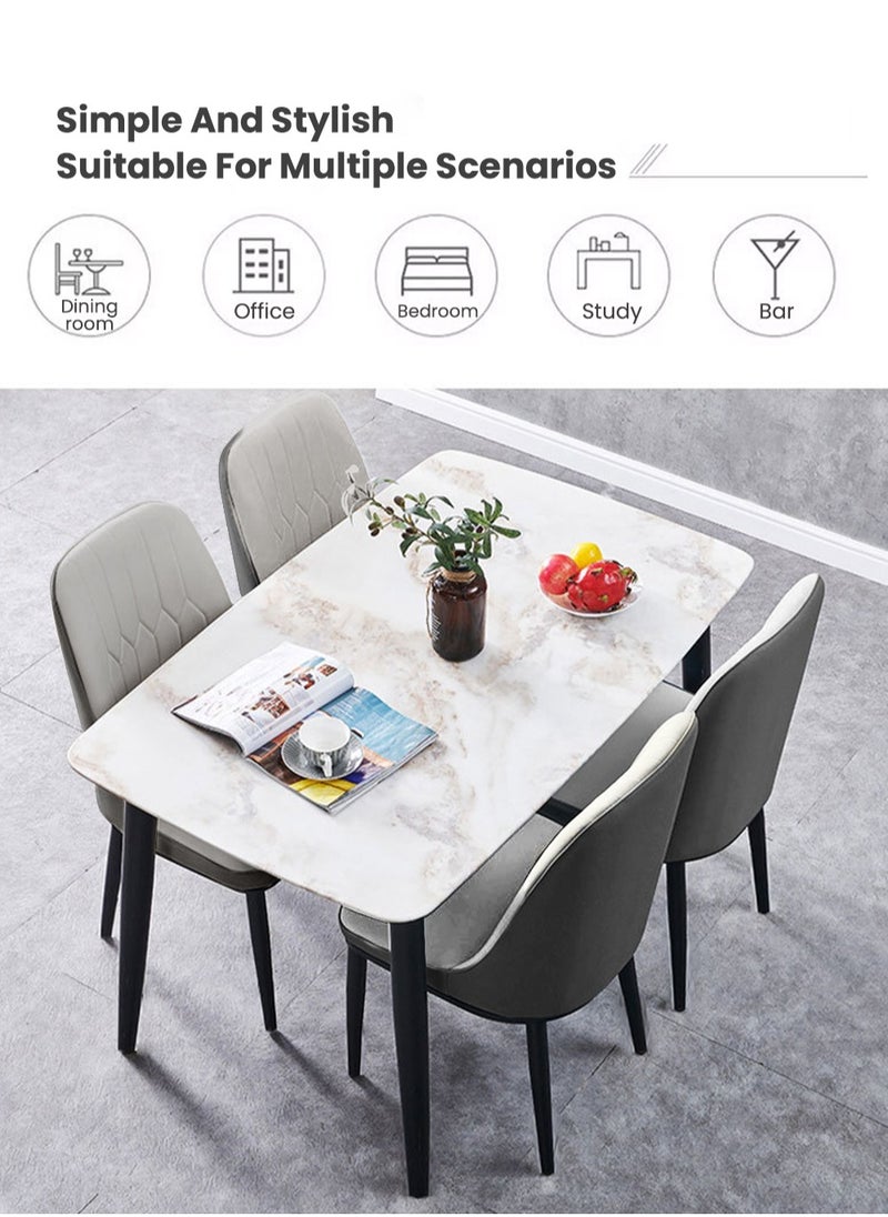 EzzySo - Dining Chair with PU Leather Soft Chairs and Backrest Kitchen Chairs with Solid Metal Legs, Modern High Back Curved Seat for Living Room Lounge Home Grey - Image 1