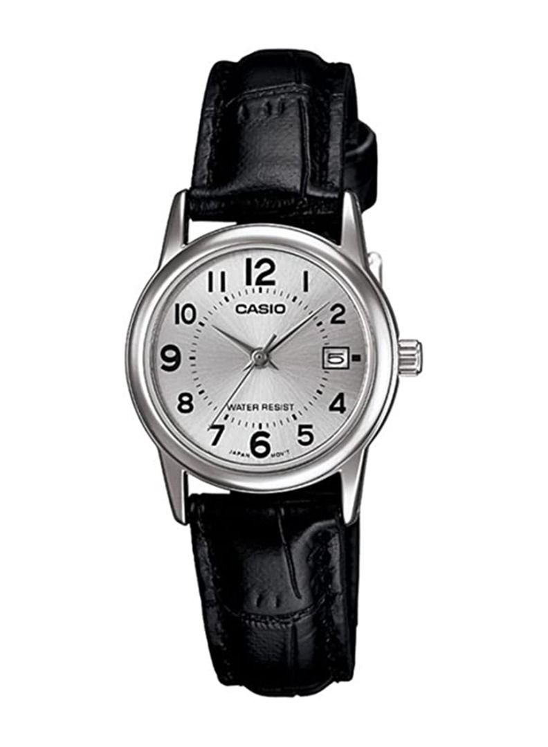 Women's Leather Analog Wrist Watch LTP-V002L-7BUDF - Black