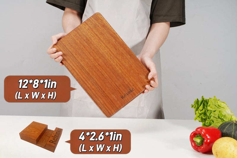 Relxinke Solid Teak Wood Cutting Board One Piece Non Glued Thick Crack Resistant Wooden Chopping Board with DeepJuice Grooves Built in Handles for Kitchen Meat Vegetable 12x8 IN - Image 2