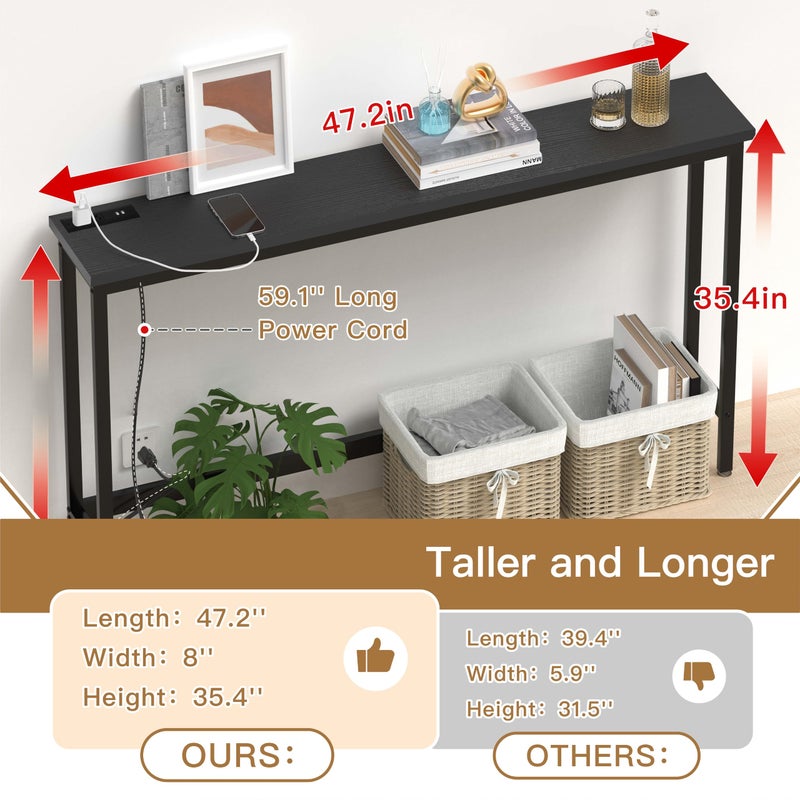 FAMIDGE 35'' High Behind Couch Table, Narrow Console Table with Outlet, Sofa Table for Entryway Hallway, Living Room, Black - Image 5