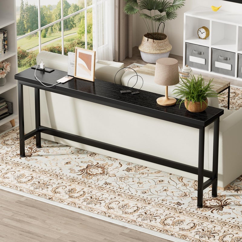 FAMIDGE 35'' High Behind Couch Table, Narrow Console Table with Outlet, Sofa Table for Entryway Hallway, Living Room, Black - Image 2