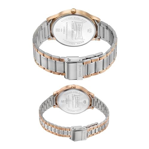Sonata Modern Bandhan Quartz Analog Pink Dial Stainless Steel Strap Watch for Couple - Image 5