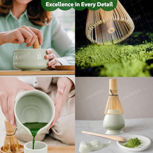 JavaNest 7-Piece Matcha Tea Set with Gift Card – 120-Prong Bamboo Whisk, Ceramic Bowl with Spout, Whisk Holder, Scoop, Spoon, Strainer & Scoop Holder – Ideal Gift for Matcha Lovers (Gradient Green) - Image 5