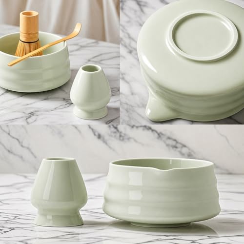 JavaNest 7-Piece Matcha Tea Set with Gift Card – 120-Prong Bamboo Whisk, Ceramic Bowl with Spout, Whisk Holder, Scoop, Spoon, Strainer & Scoop Holder – Ideal Gift for Matcha Lovers (Gradient Green) - Image 3
