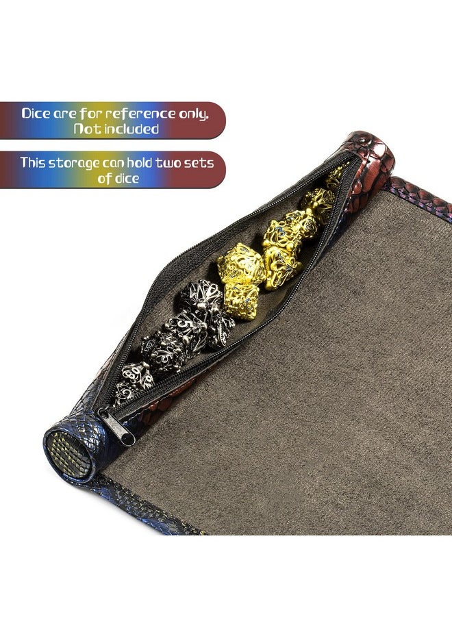 DNDND Dice Mat And Storage 2 In 1 Dragon Scale Scroll Pu Leather With Velvet For Table Games Dungeons And Dragons Dnd D&D (Dragon Scale)  - Image 4