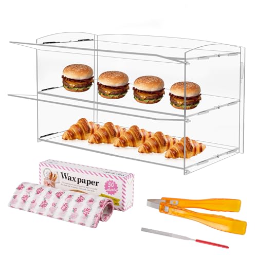 BAOSHISHAN Acrylic Pastry Display Cabinet Clear Cake Display Case 2Tier Food Display Counter for Display Pastry Cup Cake Donut with Cake Serving Tong 20Lx95Wx102H
