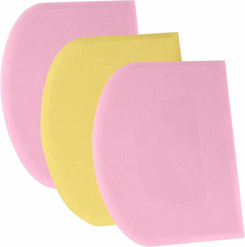 SURDOCA Dough Scraper Bench Scraper - 3P 13x7.9" Plastic Flexible Bowl Scraper, Sharp Edge & Angles Cake Scraper. Non-Slip Bakeware Decorating Tools Sculpting & Modeling Tools - Pink+Yellow+Pink - Image 1
