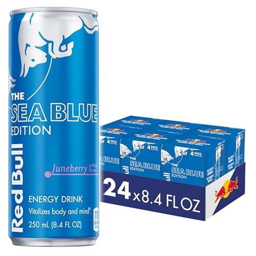 Red Bull Sea Blue Edition Energy Drink, Juneberry, with 80mg Caffeine plus Taurine & B Vitamins, 8.4 Fl Oz, Pack of 24 Cans (6 Packs of 4) - Image 1