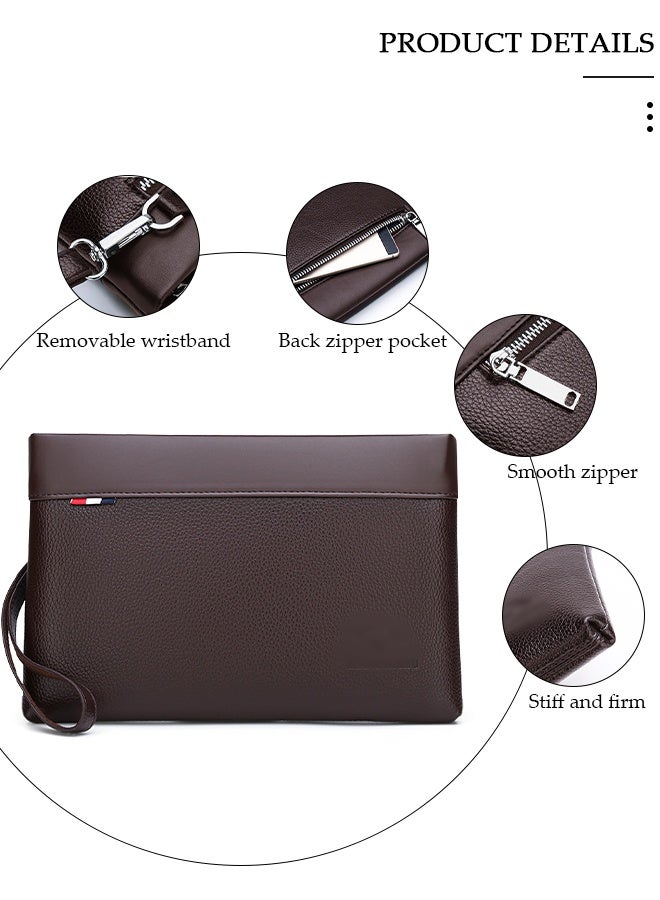 DUNISO Men’s Clutch Purse Handbags，Men's Leather Clutch Wallet - Large Capacity Wearproof   Envelope Handbag with Wrist Strap for Business，Travel, Soft  Organizer for Phone, Cards, Cash - Image 3