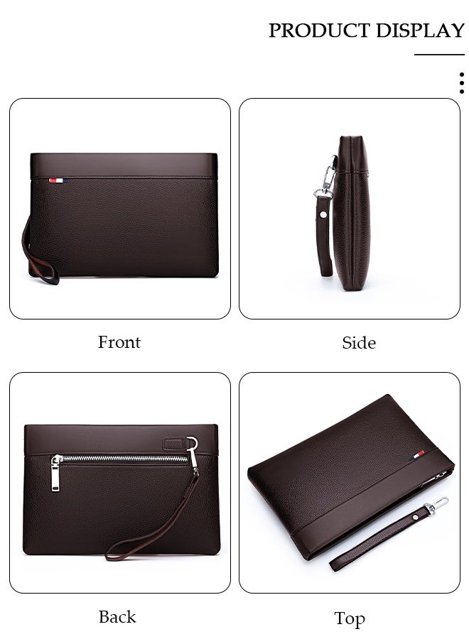 DUNISO Men’s Clutch Purse Handbags，Men's Leather Clutch Wallet - Large Capacity Wearproof   Envelope Handbag with Wrist Strap for Business，Travel, Soft  Organizer for Phone, Cards, Cash - Image 5