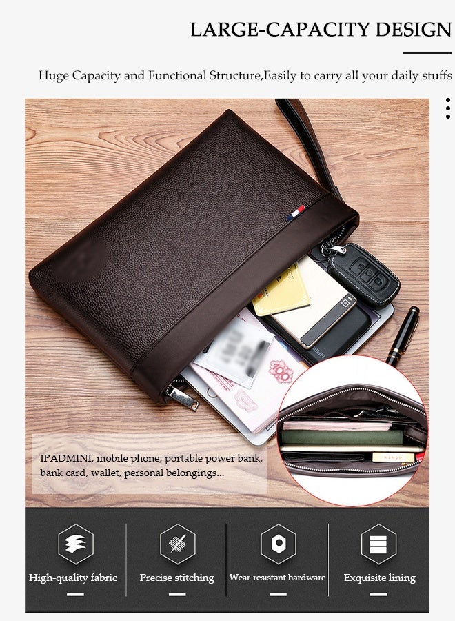 DUNISO Men’s Clutch Purse Handbags，Men's Leather Clutch Wallet - Large Capacity Wearproof   Envelope Handbag with Wrist Strap for Business，Travel, Soft  Organizer for Phone, Cards, Cash - Image 4