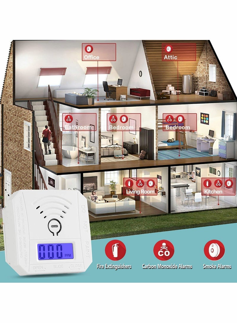 Carbon Monoxide Detector, CO Gas Monitor Alarm Detector Sensor with LED Digital Display and Sound Warning for Home, Depot, Battery Powered - Image 4