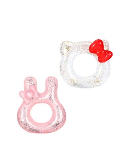 Excefore Inflatable Pool Float Tubes, KASTWAVE Animal Cartoon Shape Swimming Rings Thicken PVC Flotation Swim Ring with Handle Beach Pool Party Supplies for Children (White Cat Pink Rabbit 2 Pack)  - Image 1