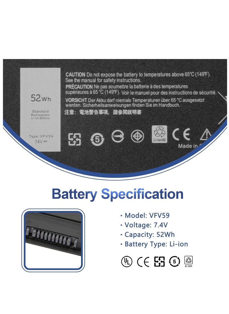 Generic - Replacement Laptop Battery 7.4V 52WH VFV59 for Dell Latitude E7240 E7250 Notebook Series E7250 GVD76 WD52H F3G33 HJ8KP 451-BBFX 451-BBFW - Image 1