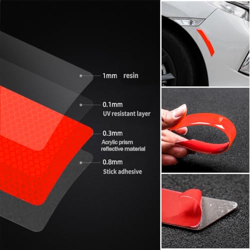MUEKZRU Car Reflective Trim Side Marker Stickers,Automotive Exterior Accessories Reflector Guard for Car SUV Pickup Truck Wheel Well Arch or Side Bumper Fenders,Car Outdoor Safety (RED-2PCS) - Image 2