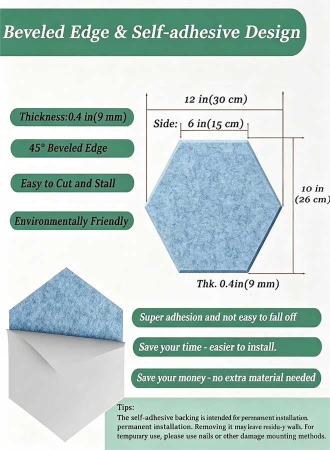 RAWAID Hexagonal Acoustic Panels-12 Pack High-Density Sound Absorbing Panels 12"X10"X0.4" for Enhanced Noise Reduction, DIY Design, Idea for Studios, Offices, and Home Theaters - Image 4